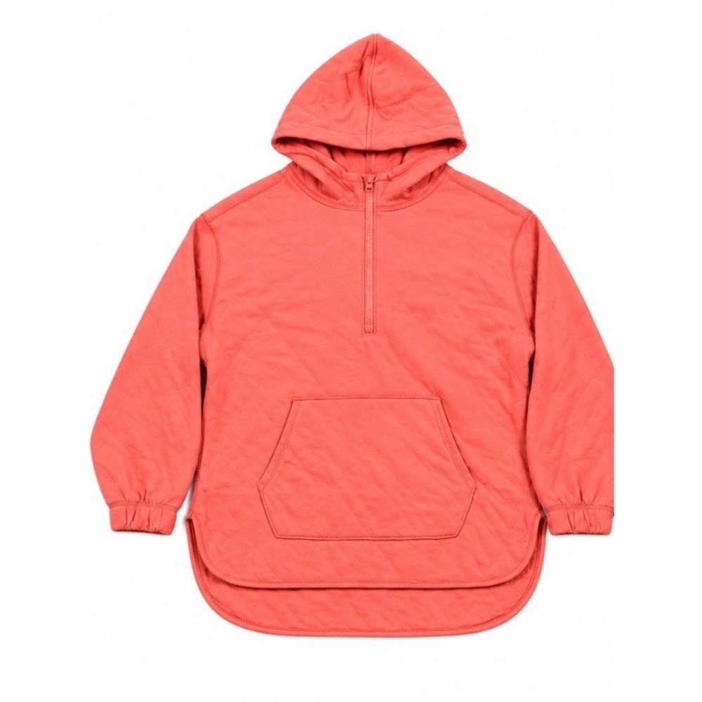 Old Navy Womens Quilted Quarter-Zip Tunic Hoodie Coral Pink L NWT